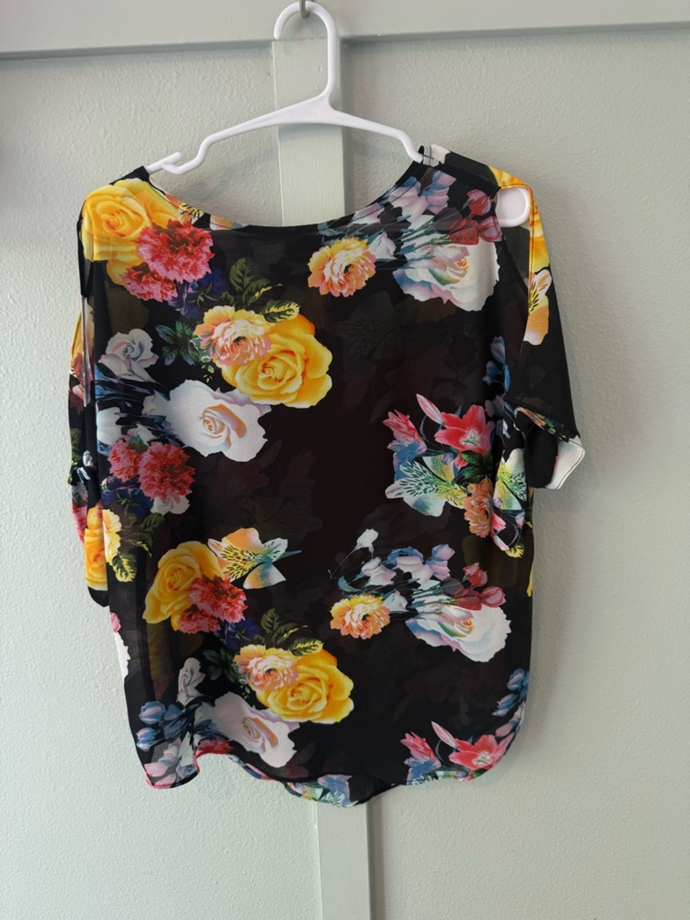 Buffalo David Bitton Black Floral Blouse with Yellow Roses